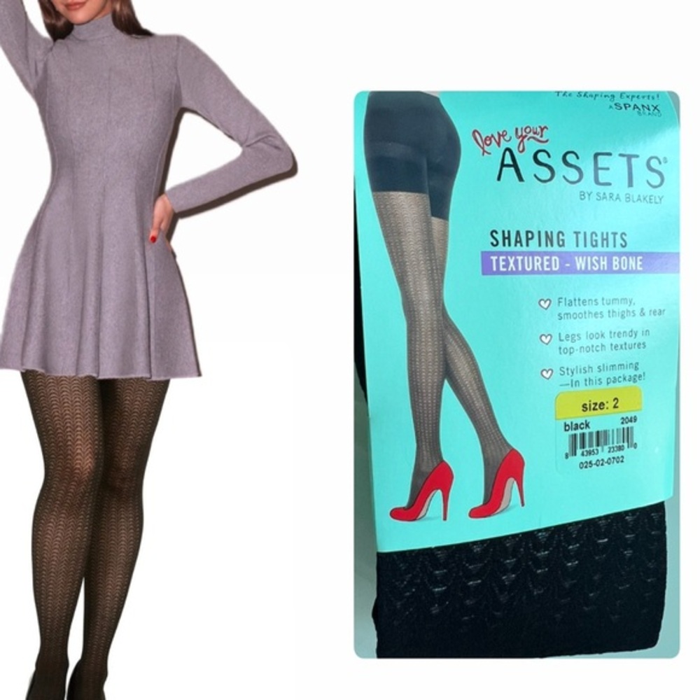 Assets by Spanx Shapewear Tights Wishbone Print Black Size 2
